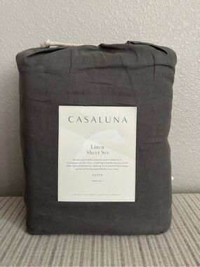 NWT Queen 100% Linen Sheet Set Dark Gray - Casaluna